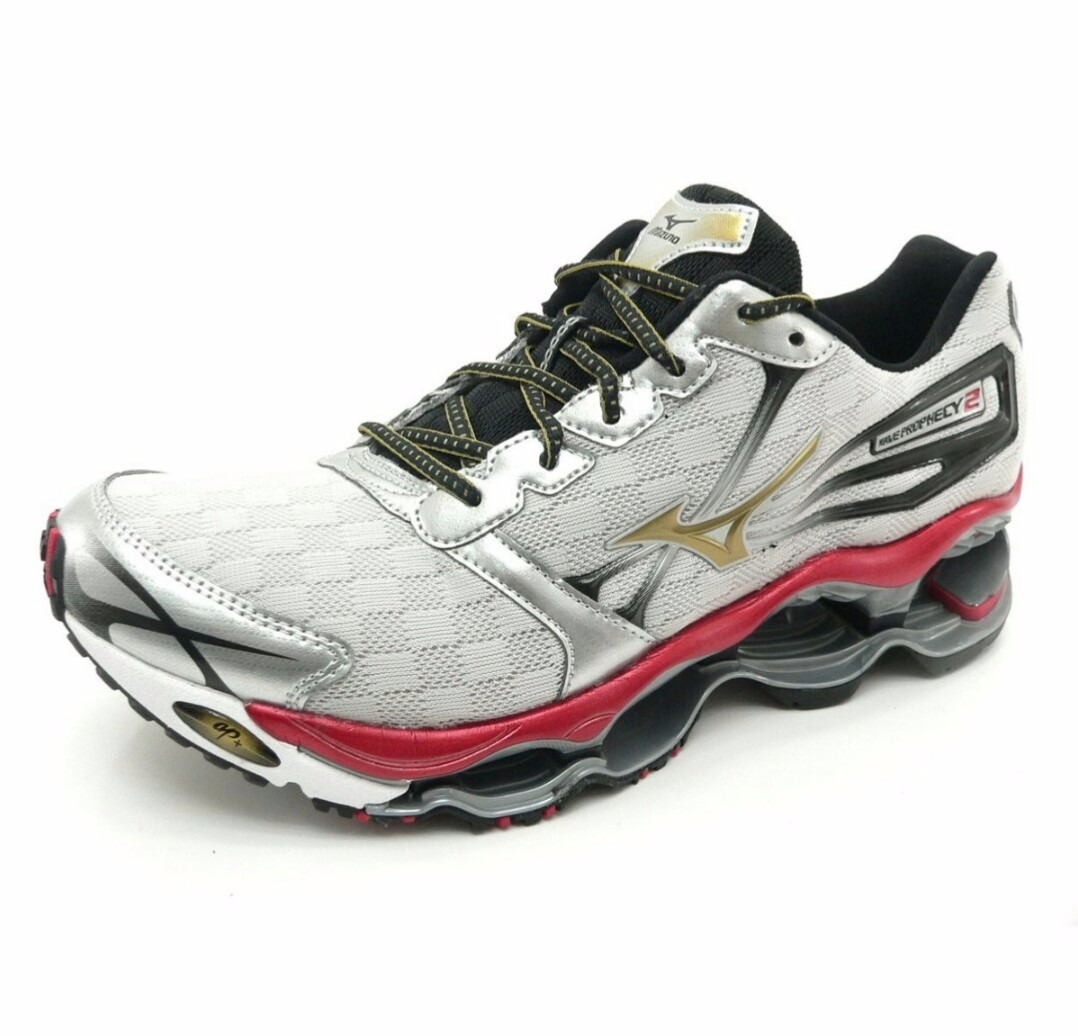 mizuno wave prophecy 2 cinza e vermelho